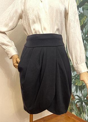 Чорна вовняна спідниця тюльпан спідниця міді з карманами висока талія
