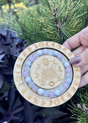 Браслет рожевий кварц гірський кришталь кахолонг