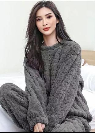 Тепла жіноча піжама, жіночий теплий домашній костюм, подарунок жінці,