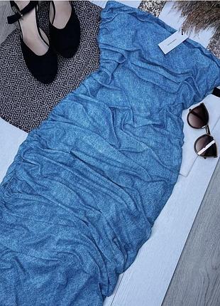 Нова міді сукня karen millen m  плаття асиметричне блакитна сукня бандо з боковим драпіруванням