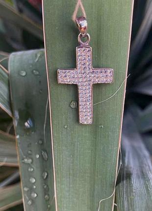 Нова срібна підвіска хрестик з кристалами swarovski