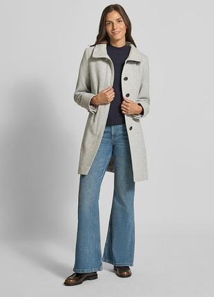 Шерстяное пальто с воротником-стойкой, светло-серый меланж батал