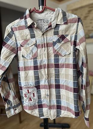 Сорочка в клітинку бренду guess los angeles, модель у стилі casual