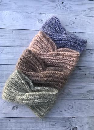 Пов'язка чалма мохер в'язана пов'язка на головупов'язка мохер пухнаста