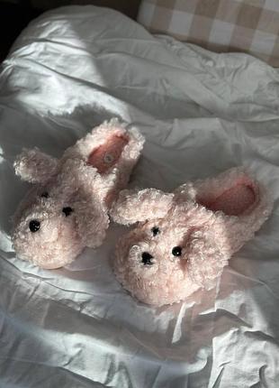 Легкие теплые и милые тапочки песики розового цвета