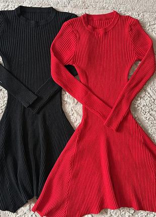 Тепла трикотажна сукня рубчик з довгим рукавом 134-140 для дівчинки підлітка