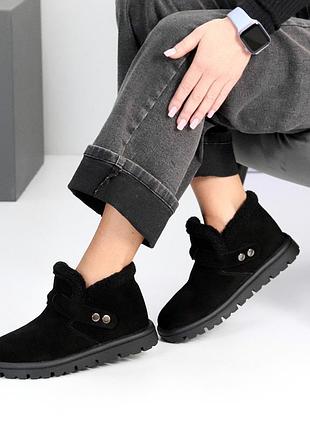 Sale трендовые замшевые женские черные ботинки зимние ботинки теплые на меху натуральная замша зима