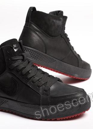 Мужские зимние ботинки nike air с мехом кожаные черные4 фото