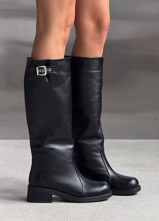 Повседневные женские кожаные черные сапоги зимние сапоги теплые на меху натуральная кожа зима