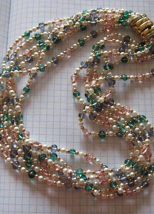 Бусы . ожерелье .разноцветное стекло и бисер. винтаж.