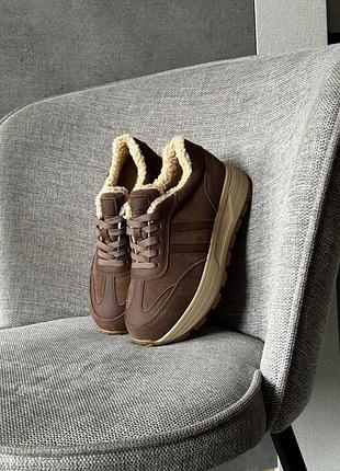 Кросівки жіночі коричневі замшеві теплі осінні весняні зимові