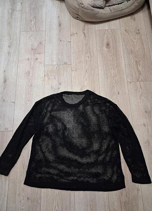Кофта сетка черного цвета с мелким серебряным люрексом размер хл