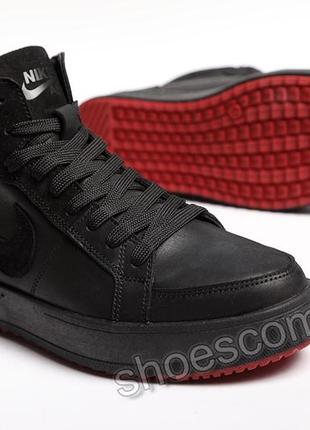 Мужские зимние ботинки nike air с мехом кожаные черные10 фото