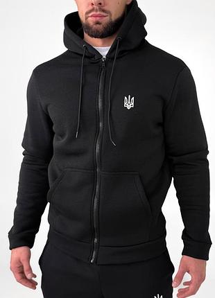 Зимний спортивный костюм герб с начесом черная кофта на молнии + черные брюки☃️