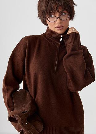 Однотонний в'язаний светр оверсайз із широкими рукавами