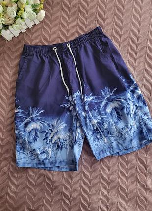 Пляжные шорты мужские плавки для купания голубые пальмы