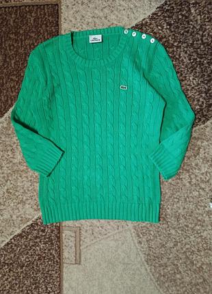 Зелёный премиальный вязаный свитер женский с короткими рукавами lacoste (оригинал)