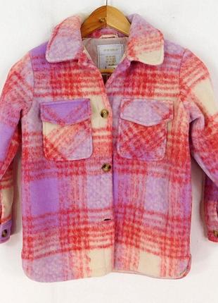 Пальто-рубашка для девочки розовое в клетку