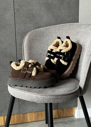 Ботинки женские коричневые замшевые теплые осенние весенние зимние