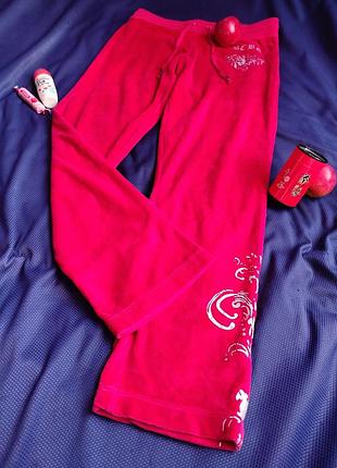 Штани спортивні червоні велюрові зі сріблястим принтом, розмір s-m, вживане
