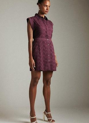 Жіноча спідниця karen millen (нова) — міді, фактурна, фіолетовий колір | на ґудзиках, 100% бавовна | розмір l (uk 14 / 48)