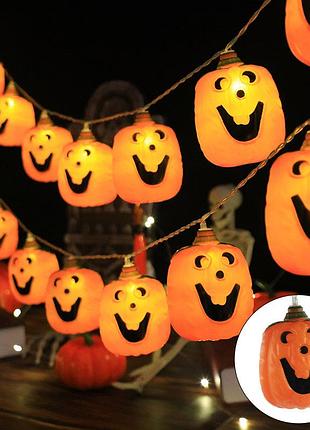 Гирлянда хэллоуин тыквы смайлики 150 см 10 led 55 на 50 мм оранжевый