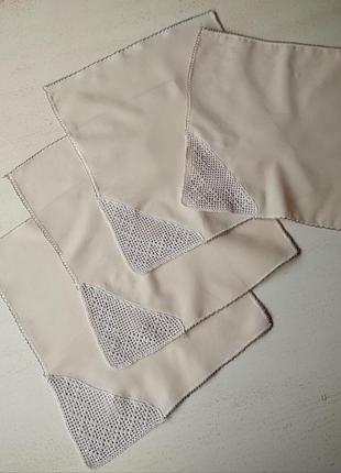 Винтаж🤩👌🤎набор из 4-х небольших, 26х29, бежевых салфеток ручной работы😍👍🤎