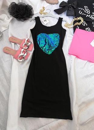 Трикотажное платье пайетки хлопок длина ниже колена