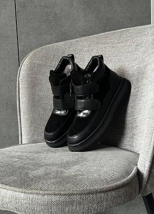 Ботинки женские черные из натуральной кожи осенние весенние зимние теплые