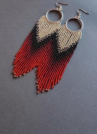 Серьги красные длинные из бисера, изысканные женские украшения к празднику