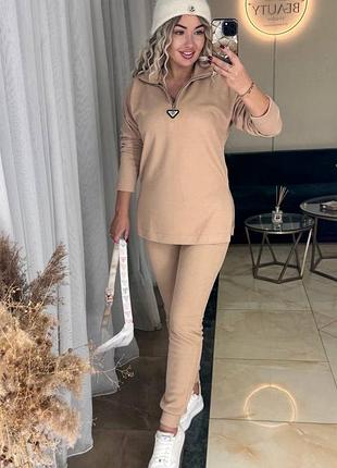 Классный костюм ангора рубчик на флисе, брюки и лонгслив, свитшот джемпер, лосины, джоггеры, спортивный брючный