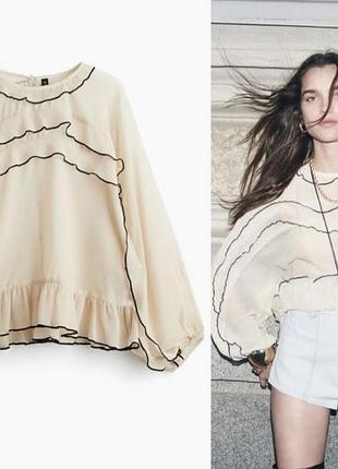 Блузка с объемными рукавами свободная блуза с оборками оверсайз блуза с воланами