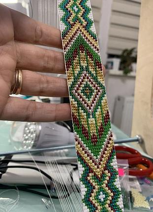 Герлан чокер на шию під вишиванку золотий зелений намисто буси етно подарунок