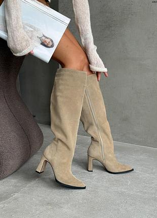 Сапоги, арт. 10636, светлый песочный, натуральная замша, деми/зима