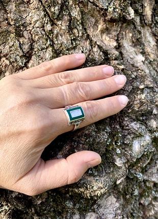 Срібне вінтажне зелене квадратне кільце з мушлею та емаллю, 925 проба, 18 розмір