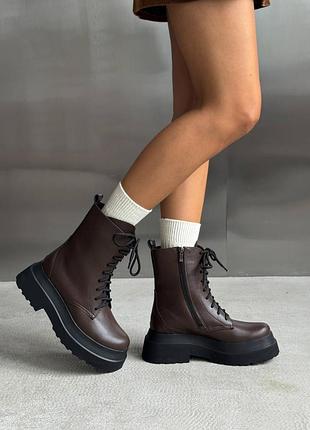 Натуральная кожа, крутые женские коричневые деми ботинки