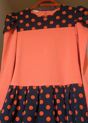 Платье розовое в горошек, с завязками на спине и молнией