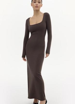Сукня papaya максі, шоколадний, квадратний виріз