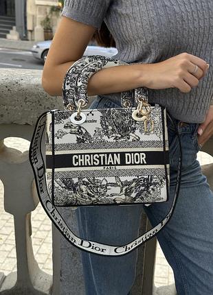 Сумка диор medium lady d-lite bag toile de jouy zodiac embroidery black