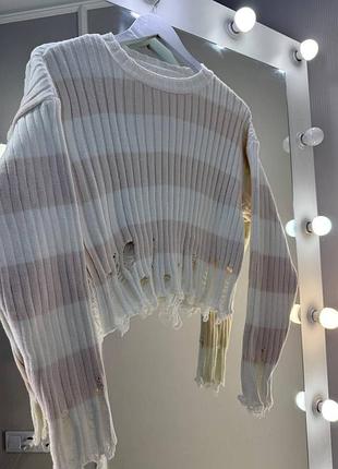 Распродажа 🏷 турецкий укороченный свитер мирер рванка рваный в полоску