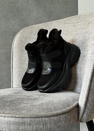 Черевики жіночі чорні з еко шкіри осінні весняні зимові теплі