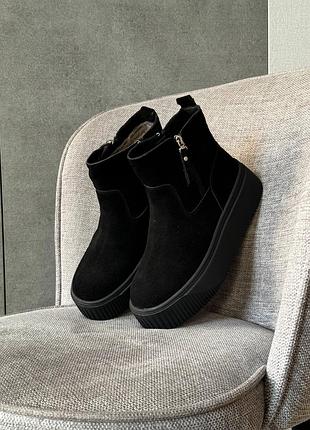 Ботинки женские черные замшевые осенние весенние зимние теплые