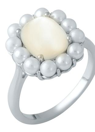Срібне кільце proba з натуральним перламутром, перлами, вага виробу 3,93 г (1980361) 18 розмір