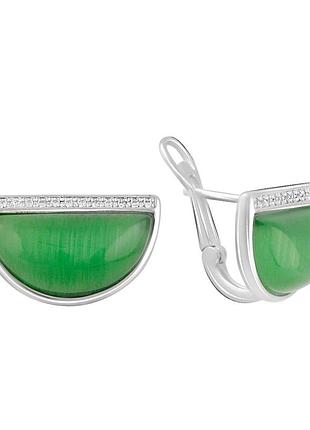 Серебряные серьги proba с кошачьим глазом (2108092)