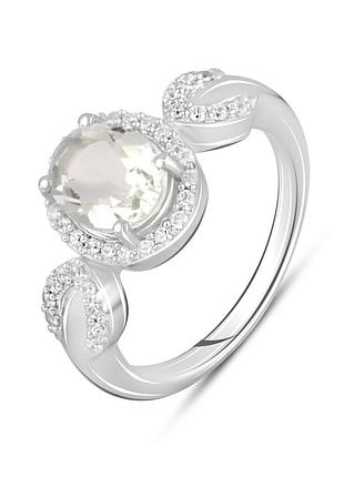 Серебряное кольцо proba с натуральным зеленим аметистом 2.71ct, фианитами, вес изделия 4,37 гр (2111023) 17.5