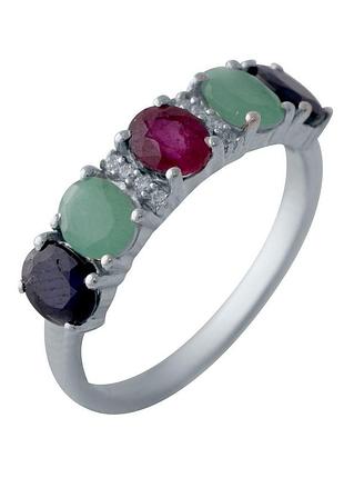 Срібне кільце proba з натуральним смарагдом 1.803ct, рубіном, сапфіром, вага виробу 1,76 г (2031796) 18