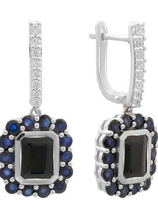 Серебряные серьги proba с натуральным сапфиром 10.745ct, фианитами (2180296)