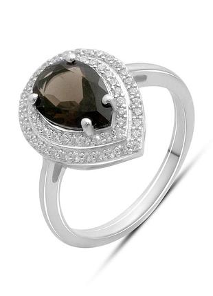 Срібне кільце proba з натуральним раухтопазом (димчастим кварцем) 2.226ct, фіанітами, вага виробу 3,8 гр