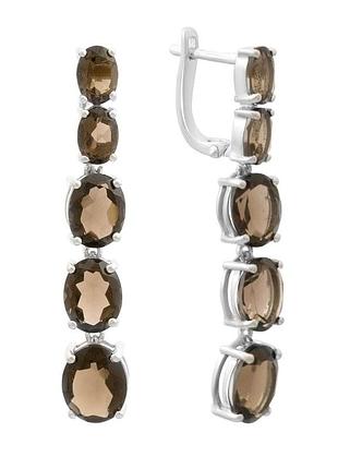 Серебряные серьги proba с натуральным раухтопазом (дымчатым кварцем) 14.383ct (2177814)