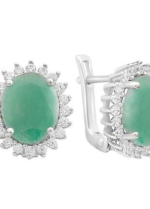 Срібні сережки proba з натуральним смарагдом, фіанітами (2163404)